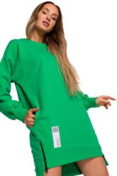 Przedłużona Bluza z Ozdobnymi Suwakami - Zielona. Zielone bluzki damskie MOE, l, bez wzorów, z bawełny, bez kaptura. Za 308.90 zł.