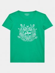 Guess T-Shirt J3GI20 K6YW1 Zielony Regular Fit. Zielone t-shirty i topy dla dziewczynek Guess, z aplikacjami, z bawełny, bez ramiączek. Za 49.99 zł.