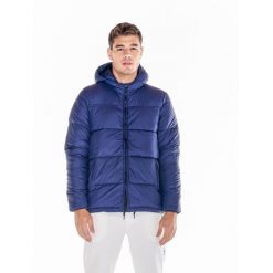 Męska kurtka z kapturem Welcome Back. Niebieskie kurtki sportowe męskie LEONE 1947 APPAREL, l, bez wzorów, z tkaniny, trekkingowe. W wyprzedaży za 419.25 zł.