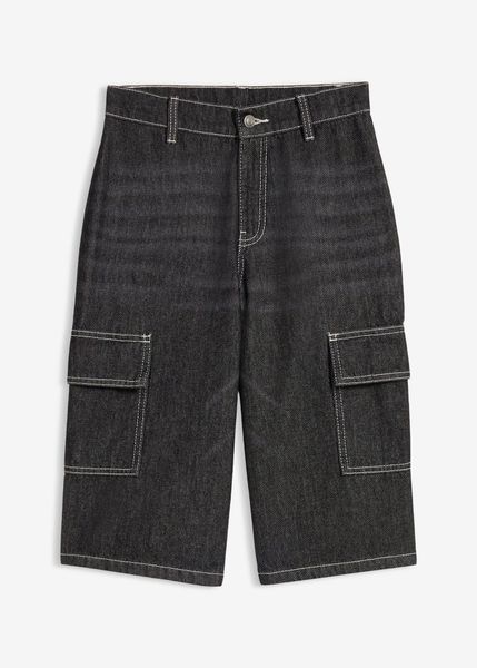 Bermudy jeansowe, loose fit, z czystej bawełny. Czarne jeansy dla chłopców bonprix, z bawełny, długie. Za 109.99 zł.