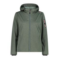 Damska kurtka turystyczna z kapturem CMP. Zielone kurtki sportowe damskie CMP, bez wzorów, z softshellu, z kapturem, trekkingowe. Za 408.80 zł.