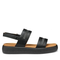 Sandały Geox. Czarne sandały damskie Geox, bez wzorów, bez obcasa, na płaskiej podeszwie, bez zapięcia. Za 249.99 zł.