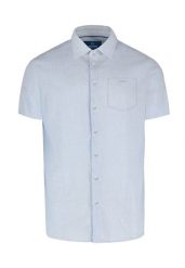 Koszula w kratkę z lnem, Regular Fit, C-DAZZI. Niebieskie koszule męskie Volcano, na lato, m, bez wzorów, z bawełny, klasyczne, bez kołnierzyka, bez ramiączek. Za 129.99 zł.