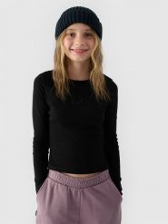 4F Longsleeve slim gładki dziewczęcy - czarny 128 (7-8 lat). Czarne t-shirty i topy dla dziewczynek 4f, bez wzorów, z bawełny, bez ramiączek. W wyprzedaży za 29.99 zł.