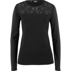 Shirt z długim rękawem i koronkową wstawką bonprix czarny. Bluzki damskie bonprix. Za 24.99 zł.