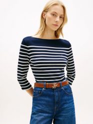 Tommy Hilfiger koszulka o długości 3/4 Kobiety Bawełna niebieski|biały, S. Białe t-shirty damskie Tommy Hilfiger, s, bez wzorów, z bawełny, bez kołnierzyka. Za 229.95 zł.