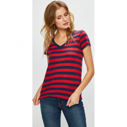 Levi's - Top. Brązowe topy damskie Levi's, z dzianiny, z okrągłym kołnierzem, z krótkim rękawem. Za 119.90 zł.