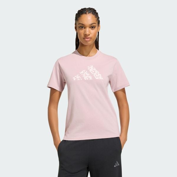 KOSZULKA ZE ZWIERZĘCĄ GRAFIKĄ. Fioletowe t-shirty damskie Adidas, l, bez wzorów, z bawełny, klasyczne, bez kołnierzyka. Za 109.00 zł.