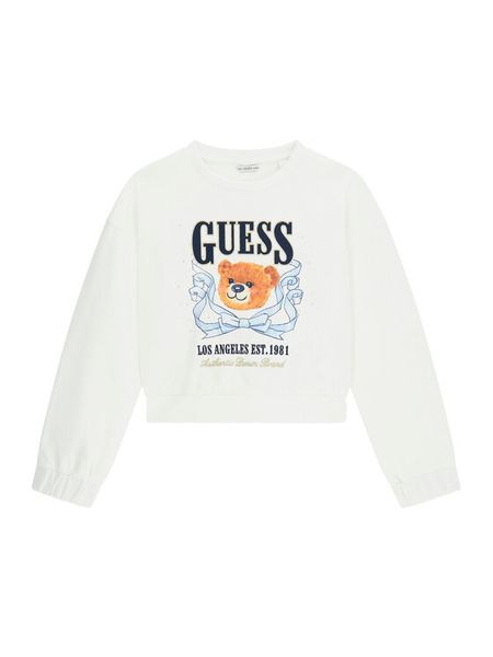 Guess Bluza J6GQ00 KA6R4 Biały Relaxed Fit. Białe bluzy dla dziewczynek Guess, z aplikacjami, z bawełny, bez ramiączek, bez kaptura. Za 131.99 zł.