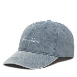 Czapka z daszkiem Guess Jeans. Niebieskie czapki i kapelusze męskie Guess Jeans, z aplikacjami, z jeansu. Za 169.99 zł.