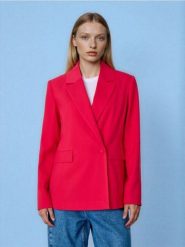 Żakiet jednorzędowy - różowy. Czerwone żakiety damskie Sinsay, l, bez wzorów. Za 79.99 zł.