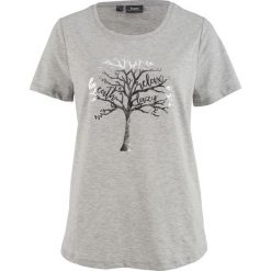 Shirt z przędzy mieszankowej, krótki rękaw bonprix jasnoszary melanż z nadrukiem. Bluzki damskie bonprix. Za 24.99 zł.