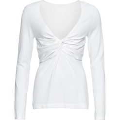 Sweter z gładkiej dzianiny z ozdobnym przewiązaniem bonprix biel wełny. Swetry damskie marki KALENJI. Za 59.99 zł.