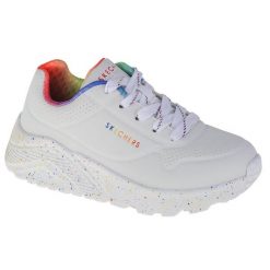 Buty do chodzenia dziewczęce, Skechers Uno Lite Rainbow Speckle. Białe buty sportowe dziewczęce Skechers, bez wzorów, bez zapięcia, trekkingowe. Za 390.00 zł.