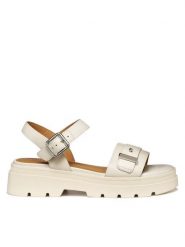 Geox Sandały D670NB-00043 Kremowy. Białe sandały damskie Geox, bez wzorów, ze skóry, bez obcasa, na płaskiej podeszwie, bez zapięcia. Za 509.99 zł.