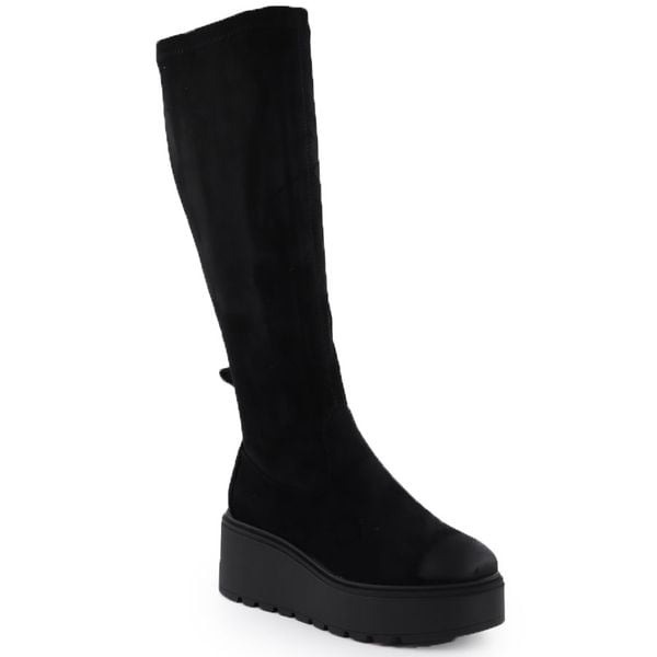 Kozaki damskie na koturnie czarne Vinceza 58342. Czarne kozaki damskie VINCEZA, ze skóry ekologicznej, bez obcasa, na koturnie. Za 229.99 zł.