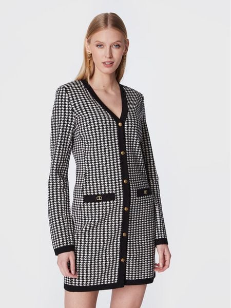 TWINSET Sukienka dzianinowa 222TT3303 Czarny Regular Fit. Czarne sukienki damskie Twinset, l, bez wzorów, z dzianiny, bez kołnierzyka, bez ramiączek. Za 759.00 zł.