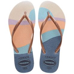Japonki damskie Havaianas Slim Palette Glow. Brązowe klapki damskie Havaianas, bez wzorów, z materiału, wakacyjne, bez obcasa. Za 99.99 zł.