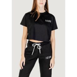 Koszulka crop top Kobieta ICON. Czarne t-shirty damskie ICON, bez wzorów, z bawełny, bez kołnierzyka. W wyprzedaży za 187.65 zł.