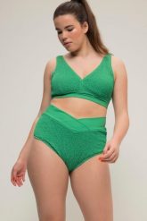 Damskie Figi bikini faktura wysoki stan pas w kopertowym stylu. Brązowe bikini damskie Ulla Popken, plus size, bez wzorów, plus size. Za 91.99 zł.