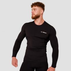 Koszulka męska fitness z długim rękawem kompresyjna czarna High. Czarne koszulki sportowe męskie GYMBEAM, m, bez wzorów, z elastanu, bez kołnierzyka, bez ramiączek, na fitness i siłownię. Za 114.90 zł.