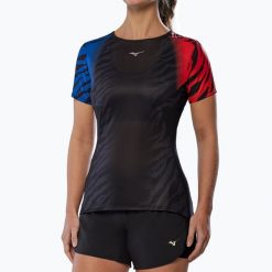 Koszulka do biegania damska Mizuno DryAeroFlow Graphic Tee. Czerwone koszulki sportowe damskie Mizuno, s, bez wzorów, z materiału, bez kołnierzyka, bez ramiączek, do biegania. Za 129.99 zł.