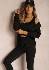 Czarny Komplet Dresowy 3-częściowy z Legginsami Bluzą i Topem Heri. Czarne bluzy sportowe damskie Renee, l, bez wzorów, z dresówki, z kapturem, na fitness i siłownię. Za 79.99 zł.
