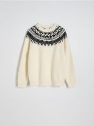 Sweter z wełną - złamana biel. Swetry przez głowę męskie Reserved, l, bez wzorów, z dzianiny, bez kołnierzyka. W wyprzedaży za 159.99 zł.