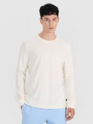 4F Longsleeve oversize gładki męski - biały XXL. Białe koszulki sportowe męskie 4f, m, bez wzorów, z bawełny, eleganckie, bez kołnierzyka. W wyprzedaży za 49.99 zł.