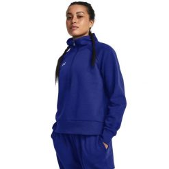 Bluza damska Under Armour Rival Fleece HZ. Niebieskie bluzy sportowe damskie Under Armour, bez wzorów, bez kaptura, na fitness i siłownię. Za 149.99 zł.