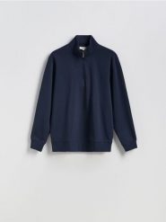 Bluza ze stójką - granatowy. Niebieskie bluzy męskie Reserved, l, bez wzorów, z bawełny, bez kaptura. Za 199.99 zł.
