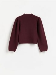 Sweter z bufiastymi rękawami - bordowy. Czerwone swetry damskie Reserved, l, bez wzorów, z dzianiny, bez kołnierzyka, bez ramiączek, bez kaptura. Za 139.99 zł.