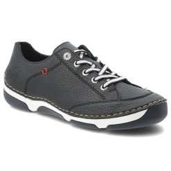 Półbuty damskie Rieker, cholewka ze skóry naturalnej o ziarnistej fakturze z kontrastowym sznurowaniem niebieskie, 55901-14. Niebieskie półbuty damskie Rieker, bez wzorów, ze skóry, klasyczne, bez obcasa, bez zapięcia. Za 349.00 zł.