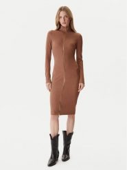 Just Cavalli Sukienka codzienna 79PAO905 J0251 Brązowy Slim Fit. Brązowe sukienki damskie Just Cavalli, na co dzień, xl, bez wzorów, z syntetyku, bez kołnierzyka, bez ramiączek, proste. Za 839.99 zł.