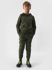 4F Spodnie dresowe joggery chłopięce - khaki 146 (10-11 lat). Brązowe spodnie sportowe dla chłopców 4f, bez wzorów, z bawełny, sportowe. Za 69.99 zł.
