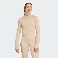 Bluza Workout Essentials Full-Zip Knit. Brązowe bluzy sportowe damskie Adidas, xl, bez wzorów, bez kaptura, climacool (adidas). W wyprzedaży za 142.35 zł.