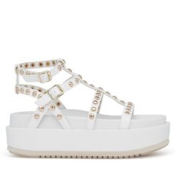 Sandały Badura. Białe klapki damskie Badura, bez wzorów, bez obcasa, na koturnie, bez zapięcia. Za 229.99 zł.