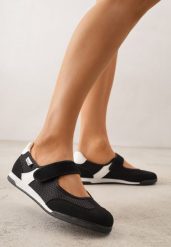 Czarne Tenisówki w Stylu Balerinek z Napisem Emitanela. Czarne baleriny damskie Born2be, bez wzorów, z jeansu, sportowe, bez zapięcia. Za 89.99 zł.