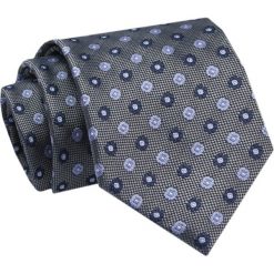 Krawat - ALTIES - Stalowy w Niebiesko Granatowe Grochy. Niebieskie krawaty i muchy Alties, bez wzorów, z tkaniny, eleganckie. Za 49.00 zł.