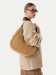 Calvin Klein Torebka Bold Ck Crescent LV04F3427G Beżowy. Brązowe torebki do ręki damskie Calvin Klein, bez wzorów, ze skóry, bez dodatków. Za 529.99 zł.