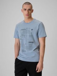 4F T-shirt regular z nadrukiem męski - niebieski S. Niebieskie t-shirty męskie 4f, m, bez wzorów, z bawełny, klasyczne, bez kołnierzyka. Za 79.99 zł.