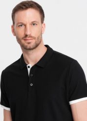 Ombre Bawełniana męska koszulka polo z kontrastowymi wykończeniami czarna V8 OM-POSS-0113 XXL. Czarne koszulki polo męskie Ombre, m, bez wzorów, z bawełny, bez ramiączek. Za 89.99 zł.