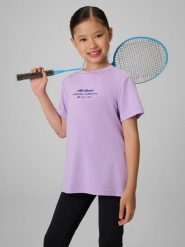 4F Koszulka sportowa szybkoschnąca dziewczęca - fioletowa 146/152 (10-12 lat). Fioletowe t-shirty i topy dla dziewczynek 4f, bez wzorów, bez ramiączek. Za 59.99 zł.
