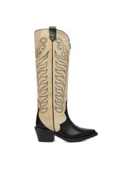 Badura Kowbojki EO-BAYLOR-5033-25 Beżowy. Brązowe kozaki damskie Badura, ze skóry, bez obcasa, na słupku. Za 629.99 zł.