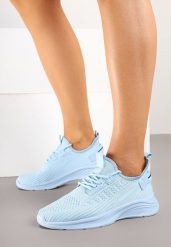 Jasnoniebieskie Buty Sportowe Sneakersy Ozdobione Tłoczeniem i Napisami Odalene. Niebieskie obuwie sportowe damskie Renee, bez wzorów, z jeansu. Za 59.99 zł.