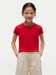 Tommy Hilfiger T-Shirt Essential KG0KG08590 Czerwony Regular Fit. Czerwone t-shirty i topy dla dziewczynek Tommy Hilfiger, bez wzorów, z bawełny, bez ramiączek. Za 129.99 zł.