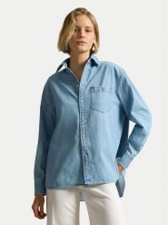 Polo Ralph Lauren Koszula jeansowa 211B17139001 Niebieski jasny Oversize. Niebieskie bluzki damskie Polo Ralph Lauren, l, bez wzorów, z bawełny, bez kołnierzyka, bez ramiączek. Za 1,199.00 zł.