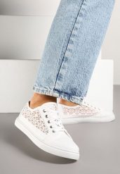 Białe Trampki Tenisówki z Ażurowym Wzorem Zenimi. Białe obuwie sportowe damskie Born2be, w ażurowe wzory, z jeansu, sportowe, bez zapięcia. Za 59.99 zł.