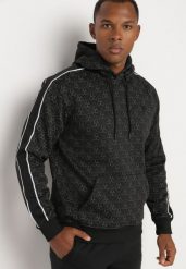 Czarna Bluza z Kapturem w Geometryczny Print Zdobiona Lampasem Venandria. Czarne bluzy męskie Born2be, l, z aplikacjami, z jeansu, z kapturem, trekkingowe. Za 84.99 zł.
