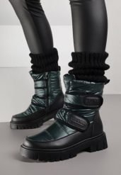 Ciemnozielone Śniegowce na Rzepy Theman. Zielone śniegowce i trapery damskie Born2be, za kostkę. Za 129.99 zł.